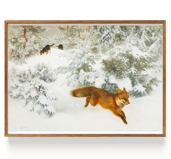 Räv in winterlandskap with stövare (1860-1939)