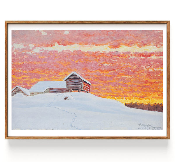 Glödande Himmel över en snötäckt gård (1915)